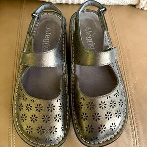 Alegria Metallic Silver Floral Loafers
